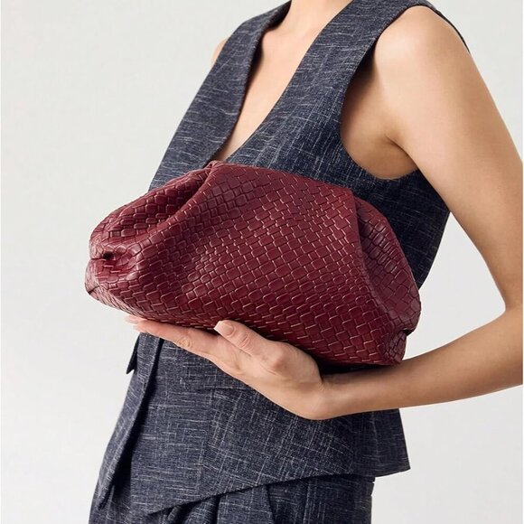 Women's Woven Evening Bag Dumpling Clutch Purse No Strap Handbags Elegant Faux P - Picture 2 of 7